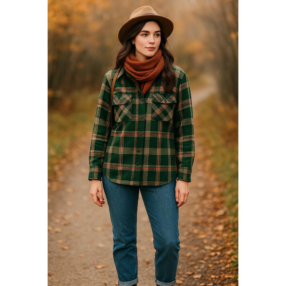 Vintage Carol Horn Plaid Wool Blend Button Down Shirt Green Red Size 12